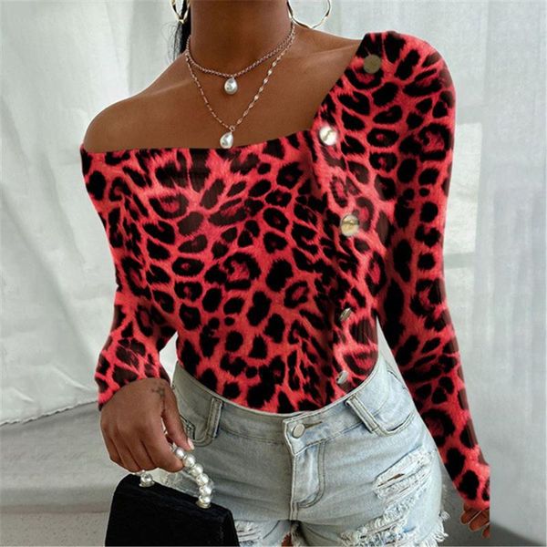 women's t-shirt long sleeve oversized tshirt women leopard printed slash neck irregular button up casual pullover female tee, White
women's t-shirt long sleeve oversized tshirt women leopard printed slash neck irregular button up casual pullover female tee, White