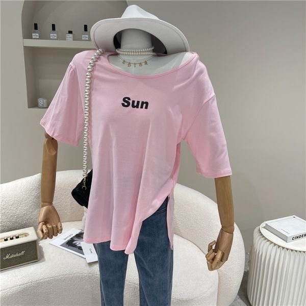 summer 2021 sweet fashion simple letter print short sleeve shirt mean down length, White
summer 2021 sweet fashion simple letter print short sleeve shirt mean down length, White