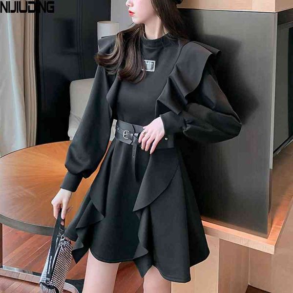 retro elegant cotton women dresses spring long sleeve o-neck ruffle belt female short mini dress mujer vestidos 210514, Black;gray
retro elegant cotton women dresses spring long sleeve o-neck ruffle belt female short mini dress mujer vestidos 210514, Black;gray