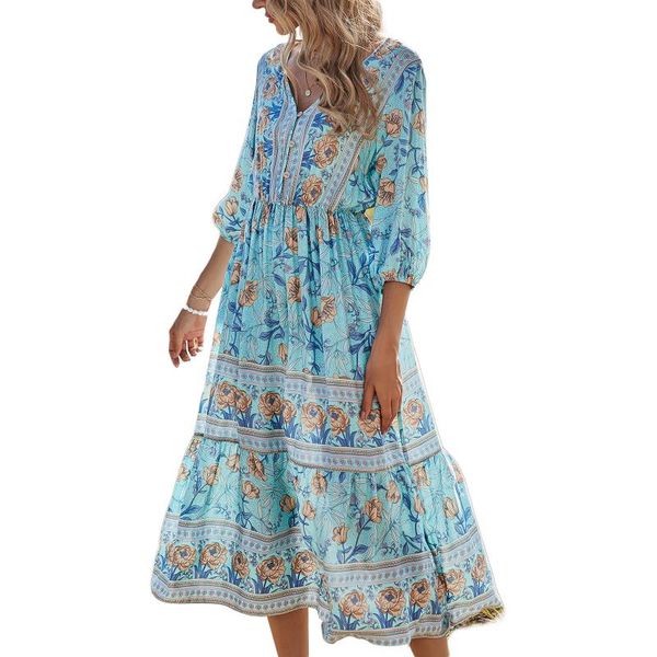 women floral print boho dress v neck button summer female fashion a line party beach maxi long dresses 2021 casual, Black;gray
women floral print boho dress v neck button summer female fashion a line party beach maxi long dresses 2021 casual, Black;gray