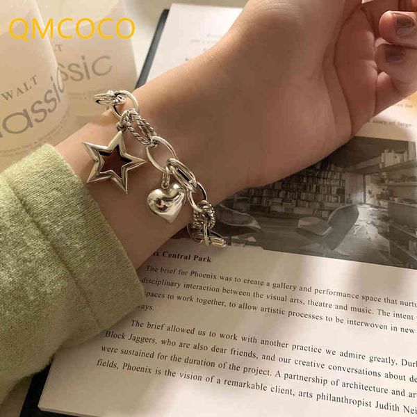 qmcoco 925 silver bracelet for women trendy punk vintage couples creative star love heart-shape pendant jewelry, Golden;silver
qmcoco 925 silver bracelet for women trendy punk vintage couples creative star love heart-shape pendant jewelry, Golden;silver