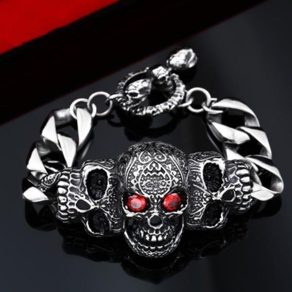 charm bracelets retro products men's bracelet personality punk fashion red eye skull gothic and jewelry gift, Golden;silver
charm bracelets retro products men's bracelet personality punk fashion red eye skull gothic and jewelry gift, Golden;silver