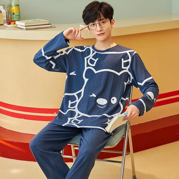 men's sleepwear autumn home lounge set trendy bear cartoon print blue cotton men pajamas o-neck pullover long-sleeve oversized comfort, Black;brown
men's sleepwear autumn home lounge set trendy bear cartoon print blue cotton men pajamas o-neck pullover long-sleeve oversized comfort, Black;brown