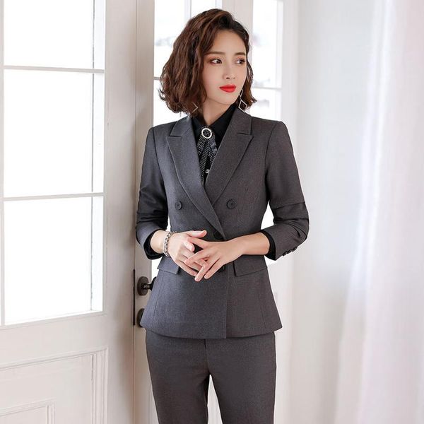 women's overalls suit autumn solid color double-breasted ladies blazer slim pants female business wear two piece, White
women's overalls suit autumn solid color double-breasted ladies blazer slim pants female business wear two piece, White