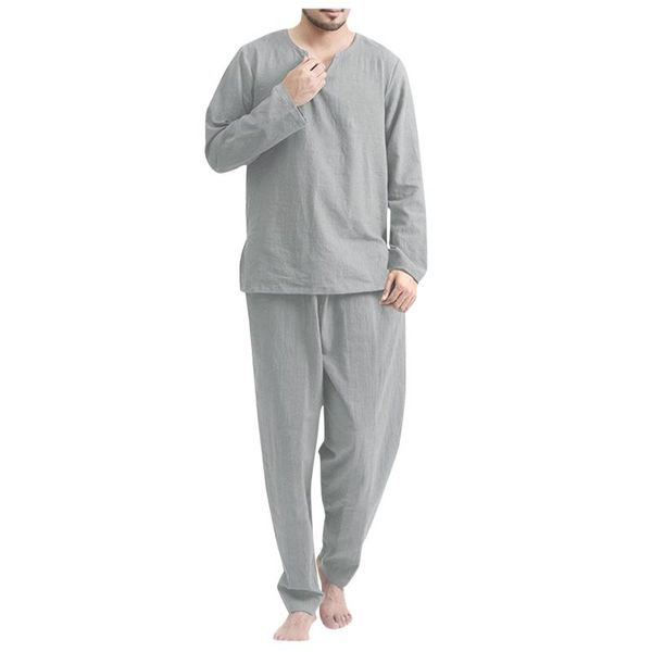 men's tracksuits 2 pieces set fashion men homewear v neck long sleeve & pants streetwear chinese style cotton loose suit, Gray
men's tracksuits 2 pieces set fashion men homewear v neck long sleeve & pants streetwear chinese style cotton loose suit, Gray