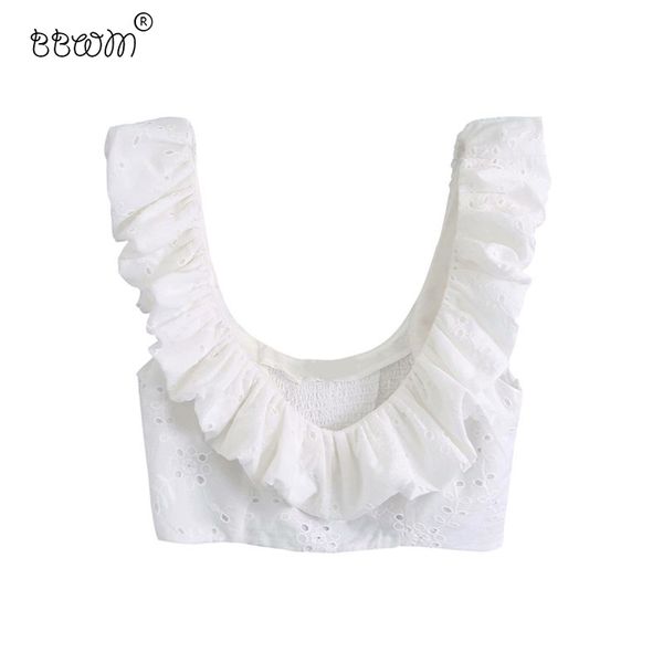 women sweet chic openwork embroidery cropped blouses vintage back elastic ruffles shirts girls chic 210520, White
women sweet chic openwork embroidery cropped blouses vintage back elastic ruffles shirts girls chic 210520, White