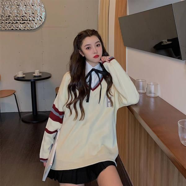 clothing sets autumn winter lazy style loose long sleeve korean v-neck pullover college sweater jk uniform casual, White
clothing sets autumn winter lazy style loose long sleeve korean v-neck pullover college sweater jk uniform casual, White