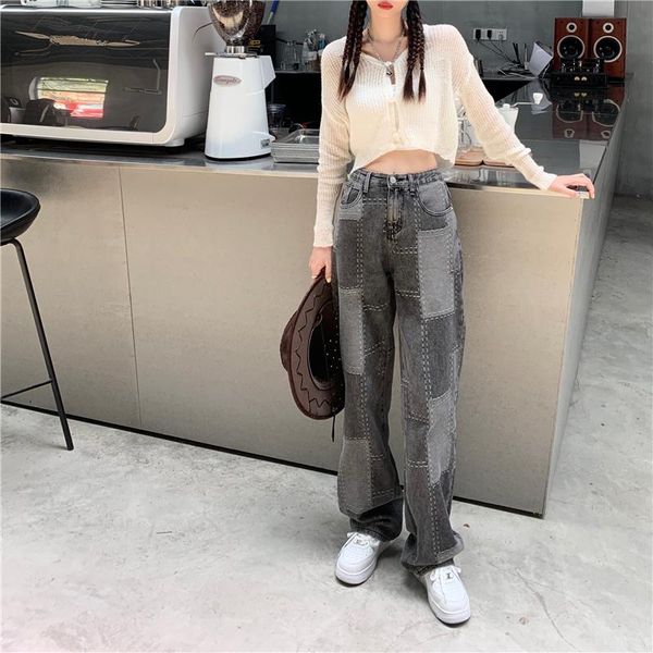 women's jeans high waist women spring and autumn fashionable straight loose wide leg street style ins trendy patchwork pants, Blue
women's jeans high waist women spring and autumn fashionable straight loose wide leg street style ins trendy patchwork pants, Blue