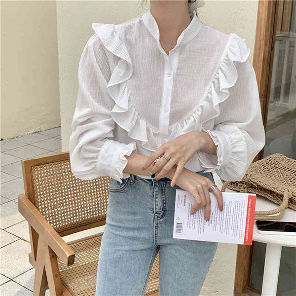 women's blouses & shirts elegance fashion 2021 retro ruffles office lady solid long sleeves sweet girls femme casual clothe a5dv, White
women's blouses & shirts elegance fashion 2021 retro ruffles office lady solid long sleeves sweet girls femme casual clothe a5dv, White