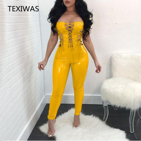 women's jumpsuits & rompers texiwas 2021 womens jumpsuit long patent leather bodycon playsuits hollow straples lace-up party club bodys, Black;white
women's jumpsuits & rompers texiwas 2021 womens jumpsuit long patent leather bodycon playsuits hollow straples lace-up party club bodys, Black;white