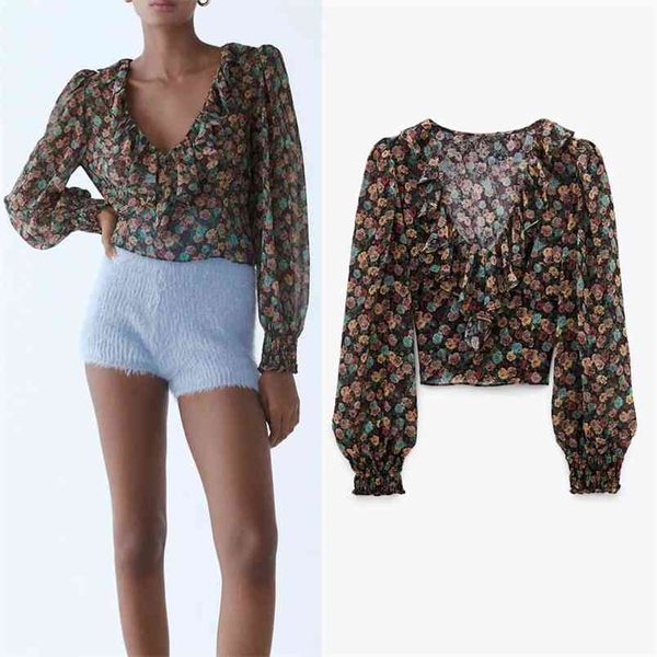 women floral print crop woman vintage chiffon ruffle v-neck elastic cuffs long puff sleeve ladies casual blouses 210519, White
women floral print crop woman vintage chiffon ruffle v-neck elastic cuffs long puff sleeve ladies casual blouses 210519, White