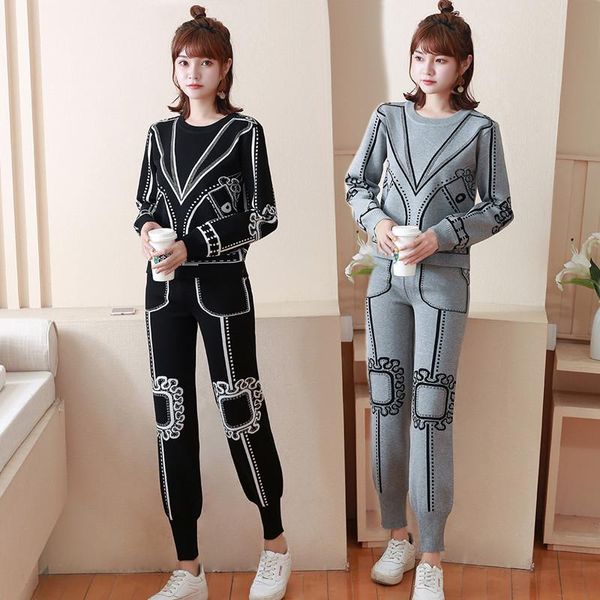 high-end two piece set women 2021 autumn round neck pullovers knitting sets spinning knitted sweaters+pants 2 women's pants, White 
high-end two piece set women 2021 autumn round neck pullovers knitting sets spinning knitted sweaters+pants 2 women's pants, White