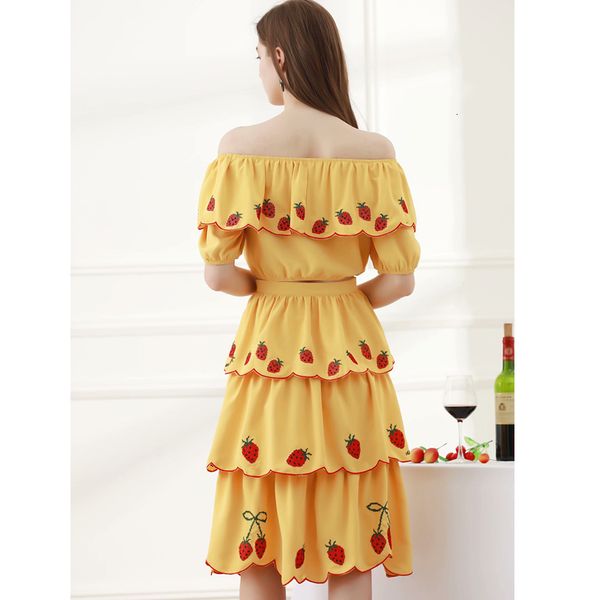 dress seqinyy yellow set 2021 summer fashion design feminine short harvest + frilly skirt long embroidered strawberry, White
dress seqinyy yellow set 2021 summer fashion design feminine short harvest + frilly skirt long embroidered strawberry, White