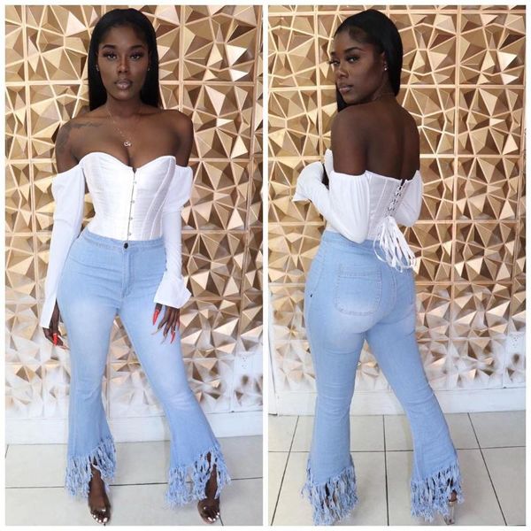 women's jeans 2021 spring summer denim tassel pants women retro solid hole ripped flare trousers skinny high waist lady gl679, Blue
women's jeans 2021 spring summer denim tassel pants women retro solid hole ripped flare trousers skinny high waist lady gl679, Blue