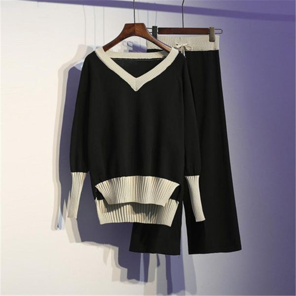two piece dress women sports suit 2 set long sleeves v collar color collision knitted pullover elastic waist pants plus size, White
two piece dress women sports suit 2 set long sleeves v collar color collision knitted pullover elastic waist pants plus size, White
