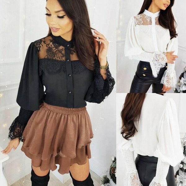 women's blouses & shirts long sleeve lace floral hollow out women boho blouse embroidered tulle sheer fmo5, White
women's blouses & shirts long sleeve lace floral hollow out women boho blouse embroidered tulle sheer fmo5, White