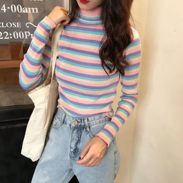 women's sweaters dunayskiy rainbow striped women pullover knitwear long sleeve half turtleneck slim short knitted 2021 korean jumper, White;black
women's sweaters dunayskiy rainbow striped women pullover knitwear long sleeve half turtleneck slim short knitted 2021 korean jumper, White;black