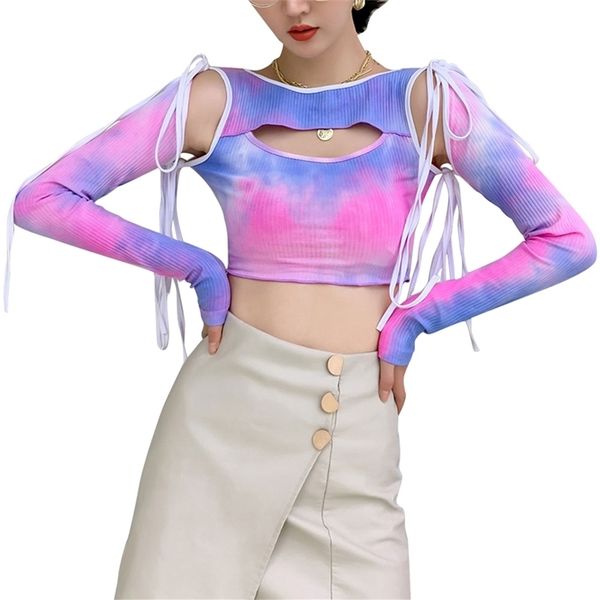 women t-shirt tie dye print long sleeve round neck slim fit hollow out clothing ladies fashion clubwear 210522, White
women t-shirt tie dye print long sleeve round neck slim fit hollow out clothing ladies fashion clubwear 210522, White