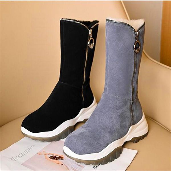 boots snow women's mid-tube winter plus velvet thick leather wool fashion round toe increase thick-soled, Black
boots snow women's mid-tube winter plus velvet thick leather wool fashion round toe increase thick-soled, Black