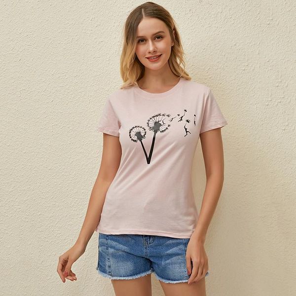 women's t-shirt summer female creative dandelion pattern printing simple round neck shirt cotton short-sleeved, White
women's t-shirt summer female creative dandelion pattern printing simple round neck shirt cotton short-sleeved, White