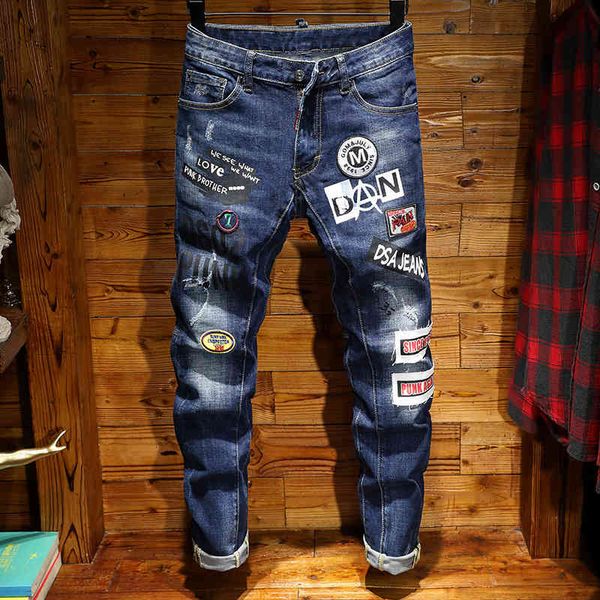 jeans fashion brand men's elastic slim handsome print small straight leg pants korean fashion badge flow hole, Blue
jeans fashion brand men's elastic slim handsome print small straight leg pants korean fashion badge flow hole, Blue
