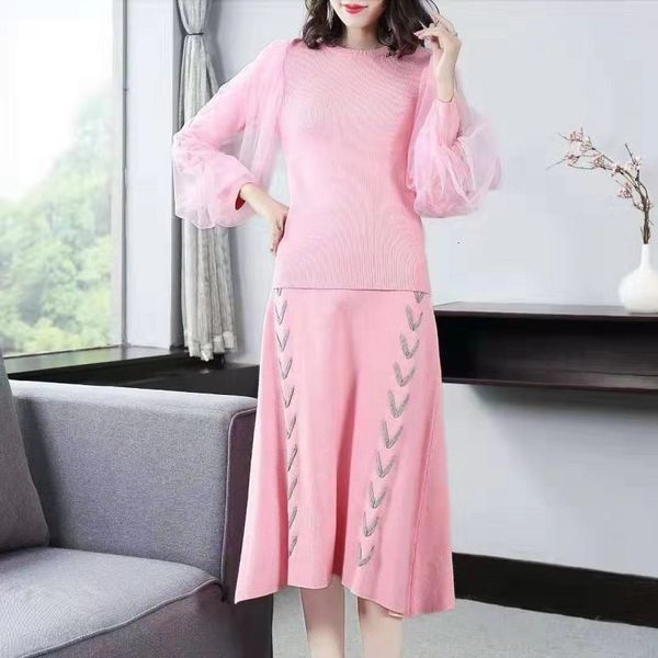 ladies skirt two piece sweater sets autumn winter suit ladies sheer mesh patchwork pullovers+mid-calf pink knitted skirts set, White
ladies skirt two piece sweater sets autumn winter suit ladies sheer mesh patchwork pullovers+mid-calf pink knitted skirts set, White