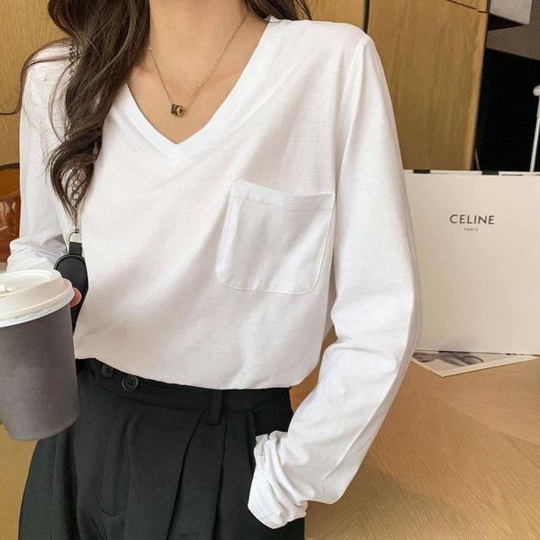 women's t-shirt backing v-neck versatile long sleeve spring and autumn 2021 korean loose cotton early top, White
women's t-shirt backing v-neck versatile long sleeve spring and autumn 2021 korean loose cotton early top, White