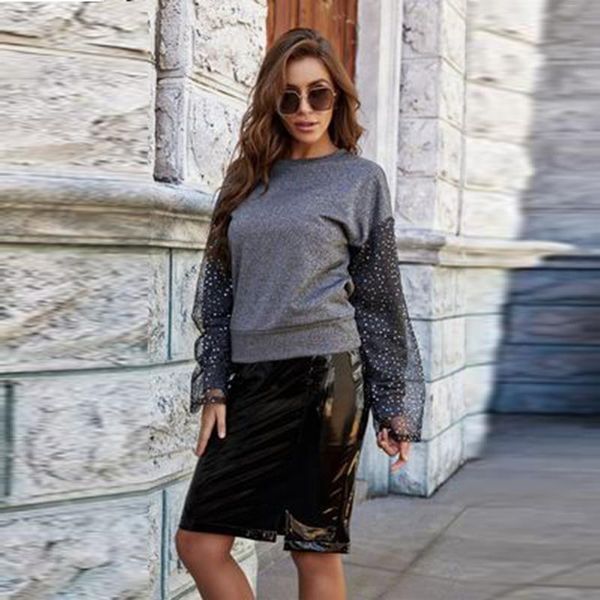 women's hoodies & sweatshirts ladies o-neck autumn hoodie patchwork casual loose pullover gray women fashion sequined mesh perspective, Black
women's hoodies & sweatshirts ladies o-neck autumn hoodie patchwork casual loose pullover gray women fashion sequined mesh perspective, Black