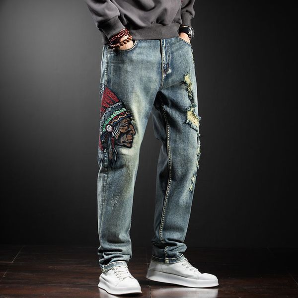 men's jeans head embroidered brim pants fall into the all-match fashion loose size long stretcher torn male, Blue
men's jeans head embroidered brim pants fall into the all-match fashion loose size long stretcher torn male, Blue