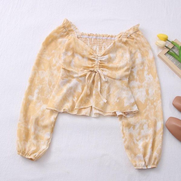women's blouses & shirts tie-dyed v-neck drawstring chiffon shirt long sleeves blouse for women spring chic print 2021 female, White
women's blouses & shirts tie-dyed v-neck drawstring chiffon shirt long sleeves blouse for women spring chic print 2021 female, White