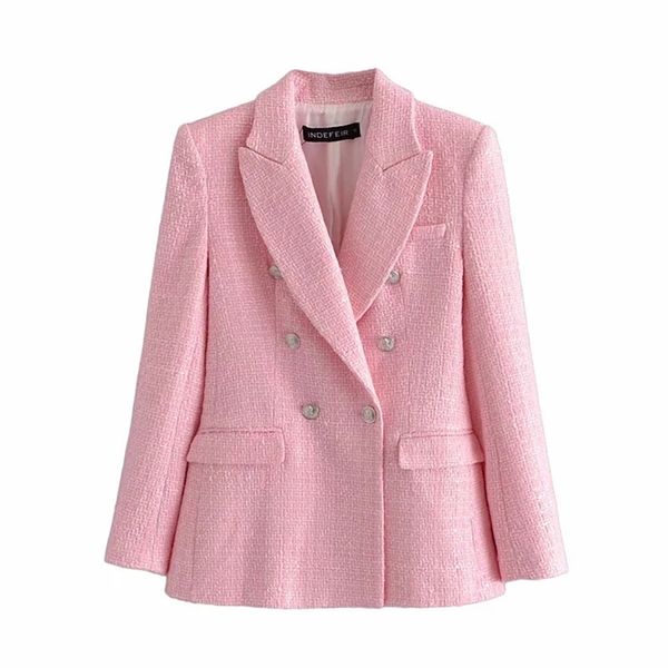 za women fashion double breasted casual pink tweed blazer coat female business work office lady plus size 210531, Black;brown
za women fashion double breasted casual pink tweed blazer coat female business work office lady plus size 210531, Black;brown