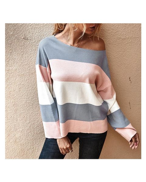 casual stripe print knitted pullover loose round neck long sleeve sweater soft street fashion warm 2021 women's sweaters, White;black
casual stripe print knitted pullover loose round neck long sleeve sweater soft street fashion warm 2021 women's sweaters, White;black