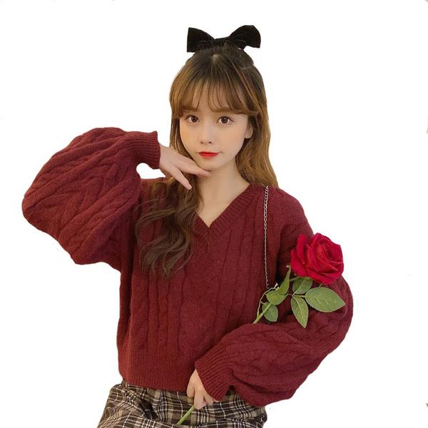 autumn winter fashion style lantern sleeve women's sweater loose short twist v-neck outer wear long-sleeved women sweaters, White;black
autumn winter fashion style lantern sleeve women's sweater loose short twist v-neck outer wear long-sleeved women sweaters, White;black