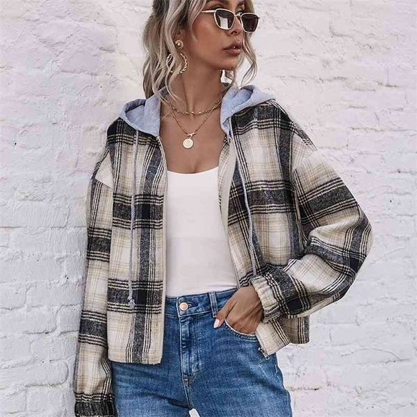 fashion loose plaid hooded jacket for womens autumn winter casual jackets women striped coats female full 210517, Black;brown
fashion loose plaid hooded jacket for womens autumn winter casual jackets women striped coats female full 210517, Black;brown