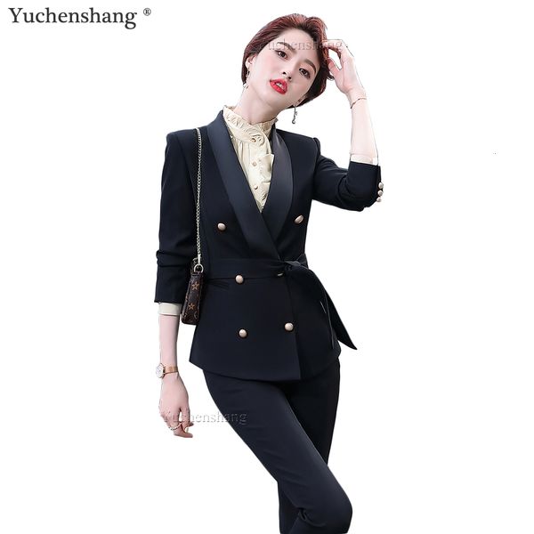 women's suits & blazers women solid pant suit slim 2 piece set with bow belt black green work wear triple breasted blazer and t, White;black
women's suits & blazers women solid pant suit slim 2 piece set with bow belt black green work wear triple breasted blazer and t, White;black