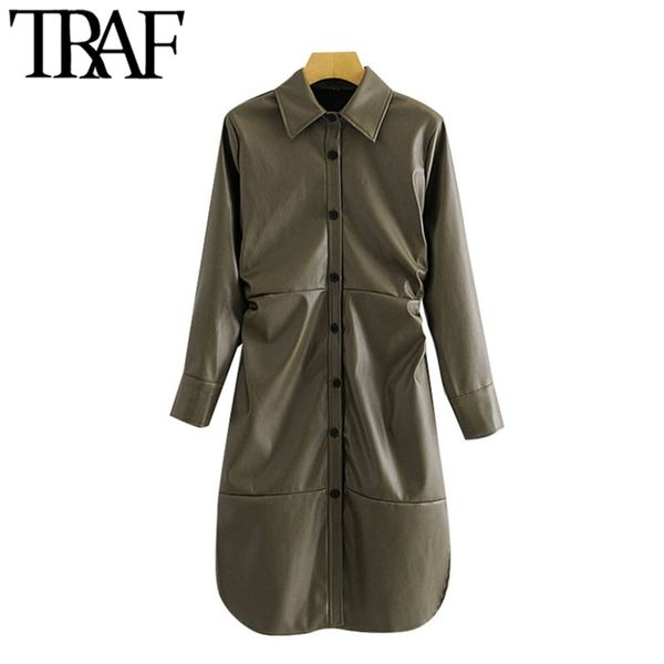 women chic fashion faux leather draped midi dress vintage long sleeves button-up side vents female dresses mujer 210507, Black;gray
women chic fashion faux leather draped midi dress vintage long sleeves button-up side vents female dresses mujer 210507, Black;gray