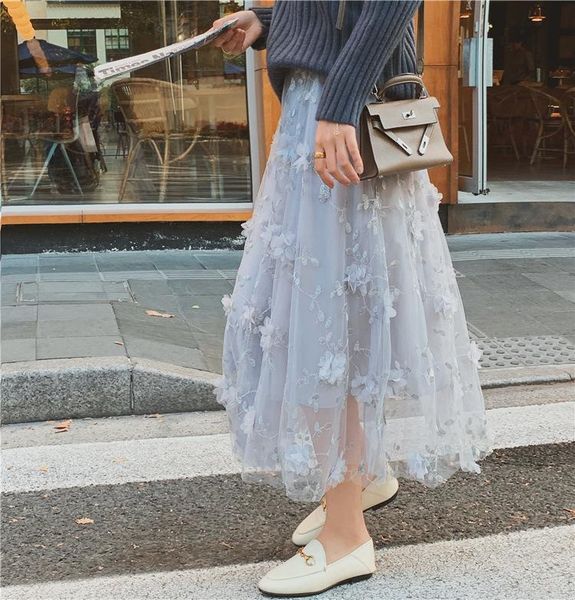 skirts mesh skirt women's elegant mid-length embroidered ladies high waist fleece a-line vestido feminino streetwear, Black 
skirts mesh skirt women's elegant mid-length embroidered ladies high waist fleece a-line vestido feminino streetwear, Black