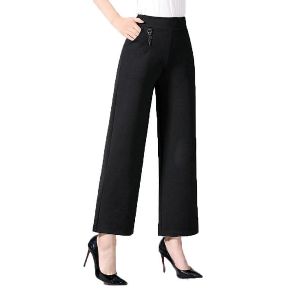 women's pants & capris women elegant wide leg black elastic band high waist trousers woman smart casual loose trouser lady office cloth, Black;white
women's pants & capris women elegant wide leg black elastic band high waist trousers woman smart casual loose trouser lady office cloth, Black;white