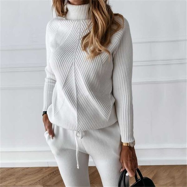 tyhru autumn winter women's tracksuit solid color striped turtleneck sweater and elastic trousers suits knitted two piece set 211105, White
tyhru autumn winter women's tracksuit solid color striped turtleneck sweater and elastic trousers suits knitted two piece set 211105, White