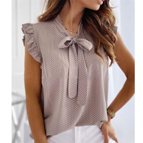 2021 summer women sleeveless blouse ladies elegant bow neck ruffles casual work ol shirt blusas plus size shirt streetwear x0521, White
2021 summer women sleeveless blouse ladies elegant bow neck ruffles casual work ol shirt blusas plus size shirt streetwear x0521, White