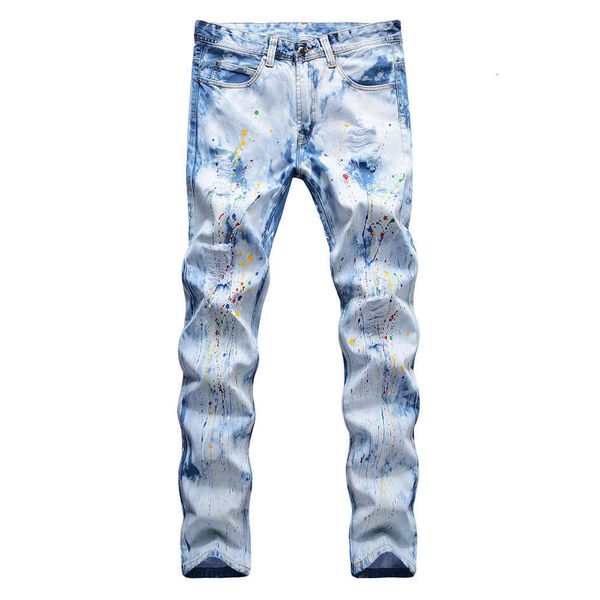 men's jeans painted light blue ripped tie and dye snow washed slim straight denim pants 1klk
men's jeans painted light blue ripped tie and dye snow washed slim straight denim pants 1klk