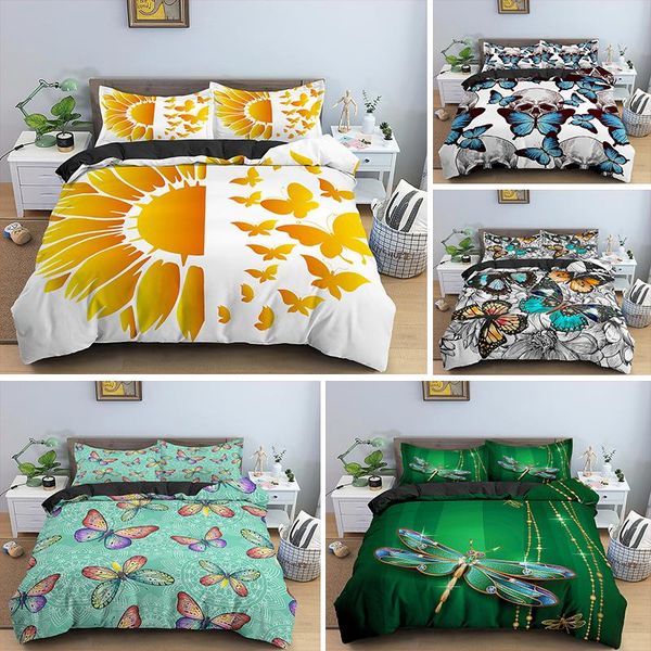 bedding sets butterfly pattern set 3d dragonfly duvet cover king bed linens pillowcase home textile