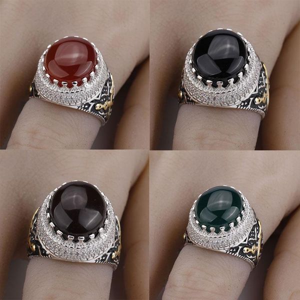 cluster rings 925 sterling silver turkish men ring green big agate stone punk double kill pattern for fine jewelry, Golden;silver
cluster rings 925 sterling silver turkish men ring green big agate stone punk double kill pattern for fine jewelry, Golden;silver