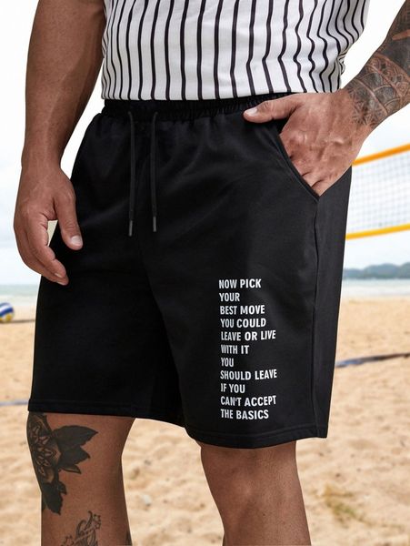 extended sizes men slogan graphic drawstring waist shorts 45uu#, Black
extended sizes men slogan graphic drawstring waist shorts 45uu#, Black