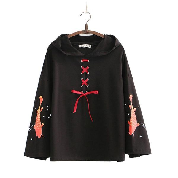 women's hoodies & sweatshirts women and cartoon fish print lace up flare sleeve hooded tracksuits 2021 korean style female pullover, Black
women's hoodies & sweatshirts women and cartoon fish print lace up flare sleeve hooded tracksuits 2021 korean style female pullover, Black