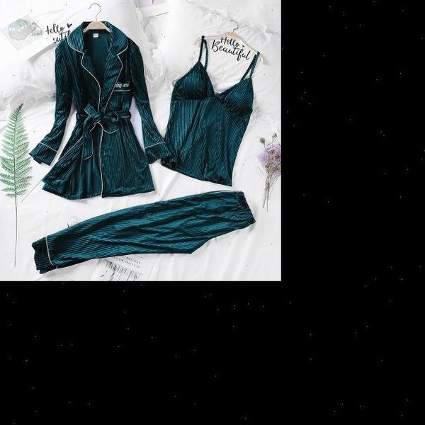 velvet pajamas autumn winter womens sleepwears fashion striped pajama set caimi pants amp robes 3pcs nightie homewear, Black;red 
velvet pajamas autumn winter womens sleepwears fashion striped pajama set caimi pants amp robes 3pcs nightie homewear, Black;red
