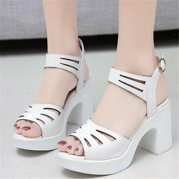 fashion sandals women summer open toe fish head platform high heels shoes size 34-40 jk56 dress, Black