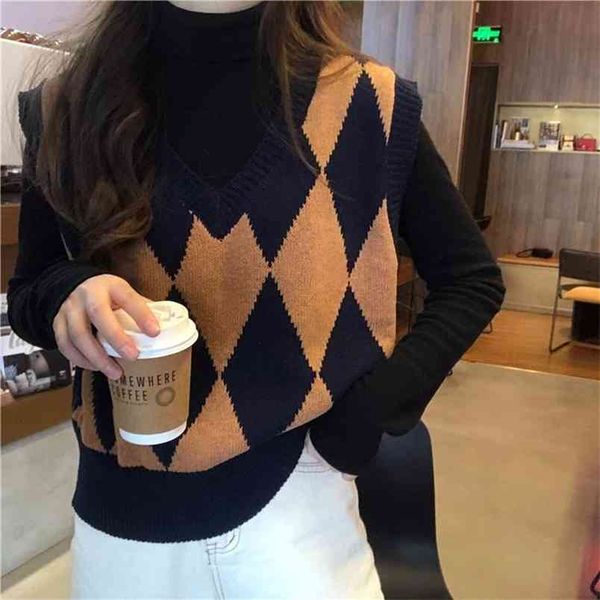 vest women spring and autumn korean version of the tide retro harbor style rhombus loose knitted college 210427, White;black
vest women spring and autumn korean version of the tide retro harbor style rhombus loose knitted college 210427, White;black