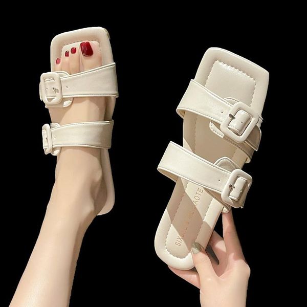 rimocy fashion pu leather flat slippers women square toe double buckle casual shoes woman slides 2021 summer beach sandals, Black
rimocy fashion pu leather flat slippers women square toe double buckle casual shoes woman slides 2021 summer beach sandals, Black