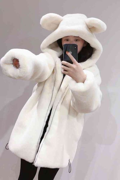 women's medium long wool cloth, plush coats, lovely bear hair hoodi, fashion, novelty in autumn and winter, 2021, Black
women's medium long wool cloth, plush coats, lovely bear hair hoodi, fashion, novelty in autumn and winter, 2021, Black